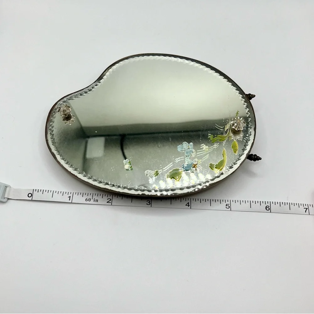 Vintage Art Deco Hand Painted Floral Beveled Mirror - Picture 4 of 10